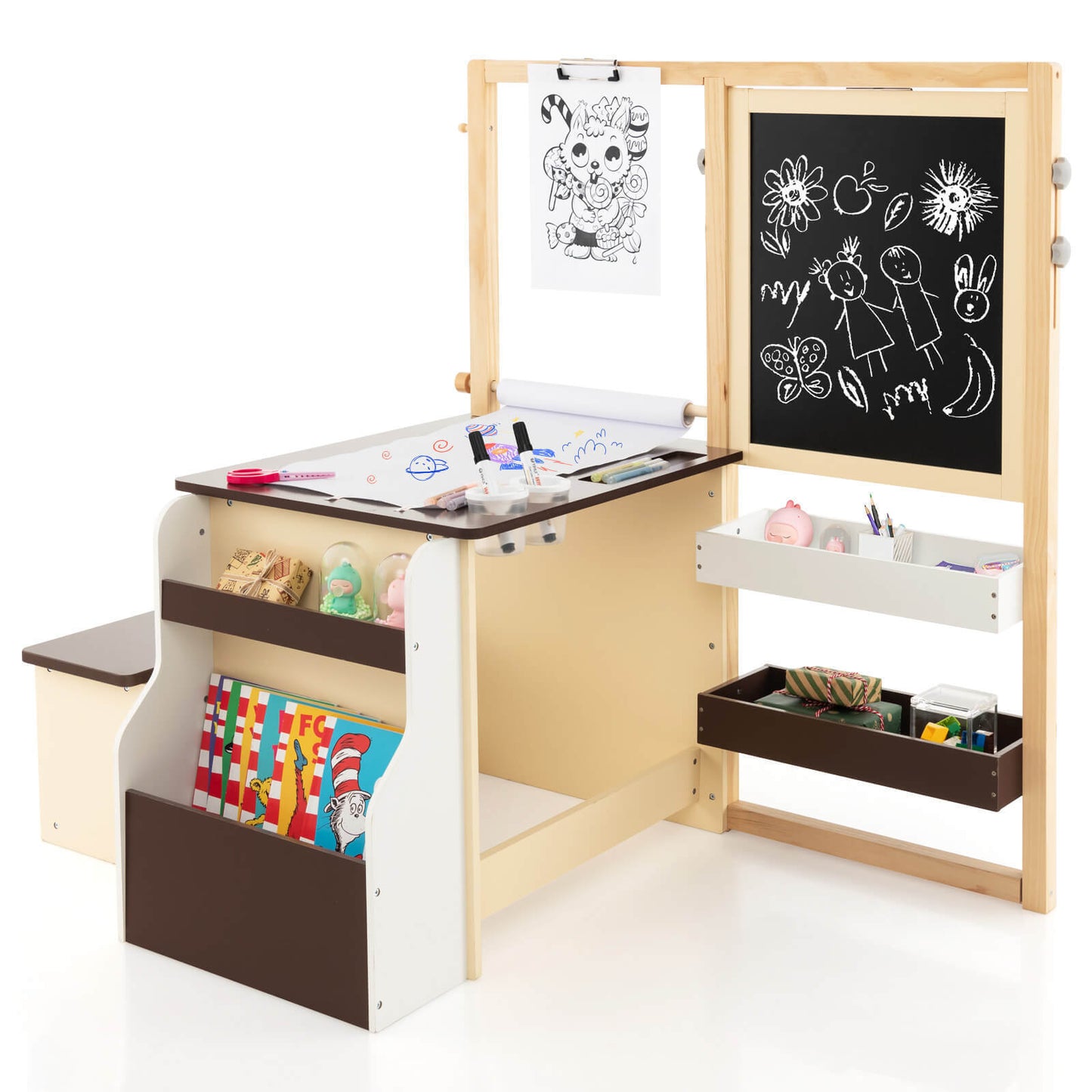 Kids Art Center Wooden Table & Bench Set with Storage