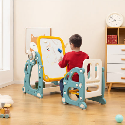 Kids Art Easel with Chair and Adjustable Whiteboard