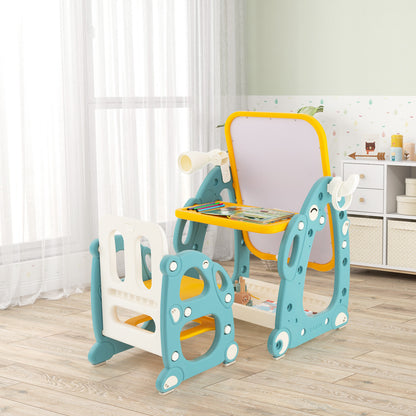 Kids Art Easel with Chair and Adjustable Whiteboard
