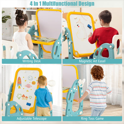 Kids Art Easel with Chair and Adjustable Whiteboard