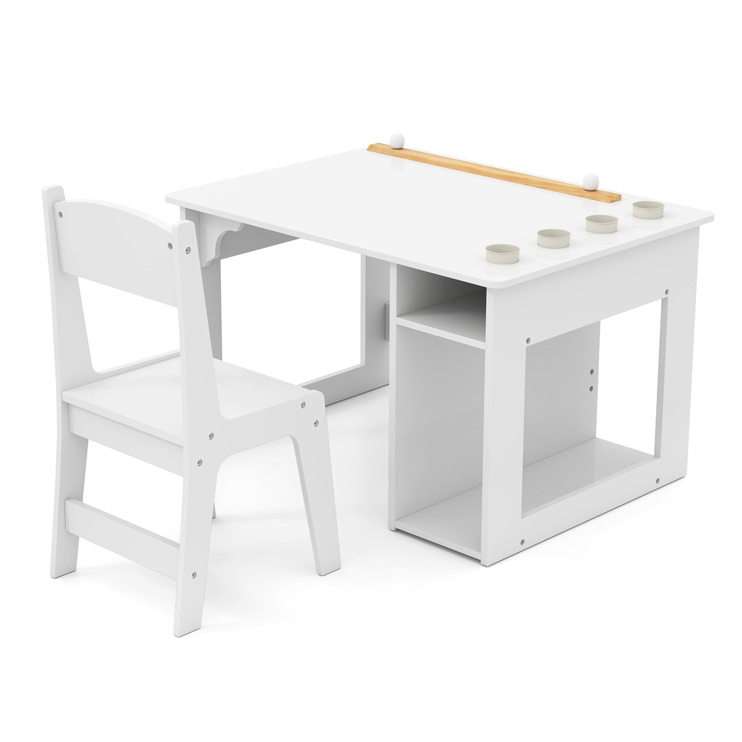 Kids Art Table and Chair Set with Paper Roll and Storage