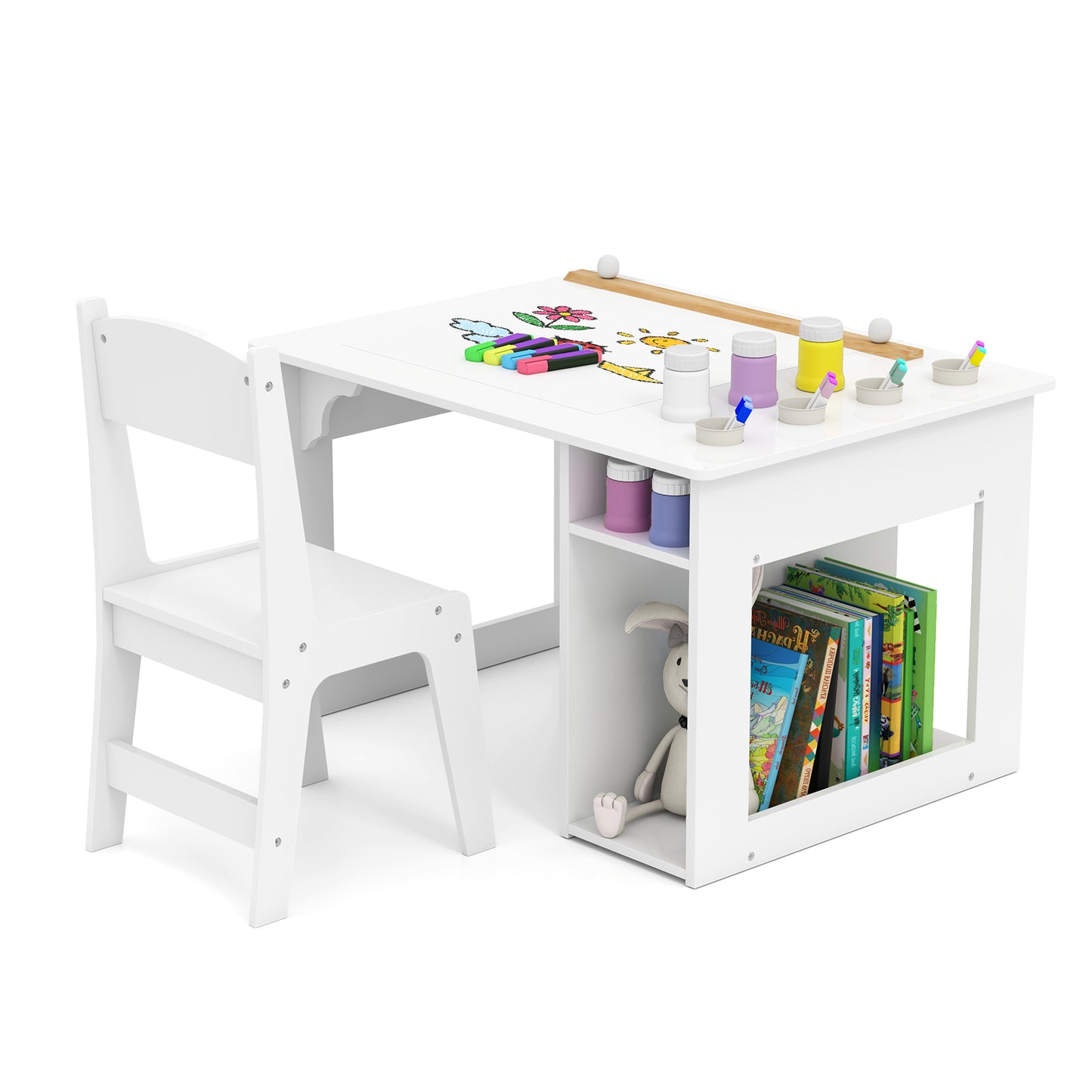 Kids Art Table and Chair Set with Paper Roll and Storage