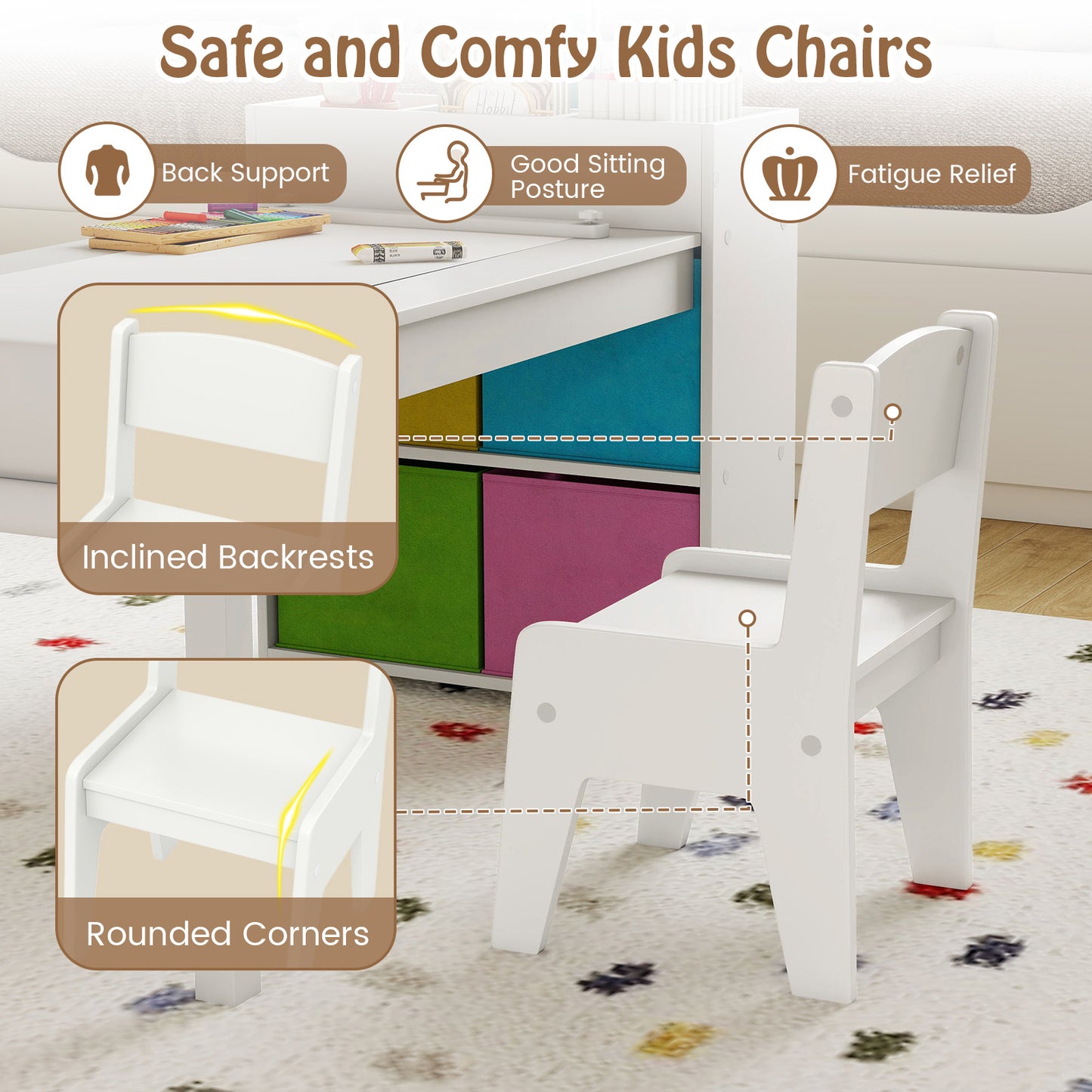 Kids Art Table and Chair Set with Paper Roll and Storage