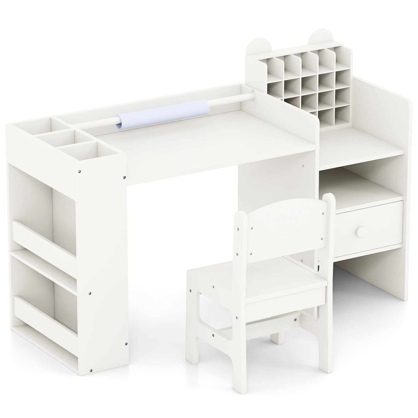 Kids Art Table and Chair Set with Paper Roll Holder