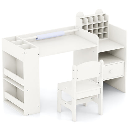 Kids Art Table and Chair Set with Paper Roll Holder