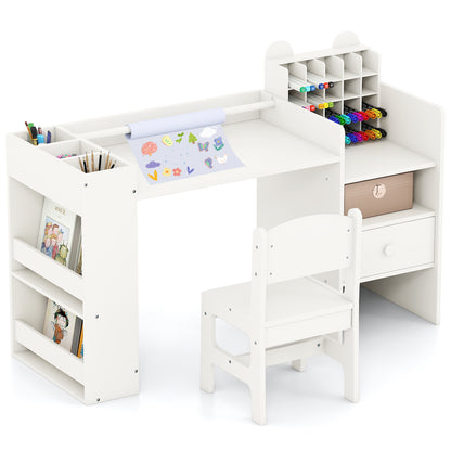 Kids Art Table and Chair Set with Paper Roll Holder