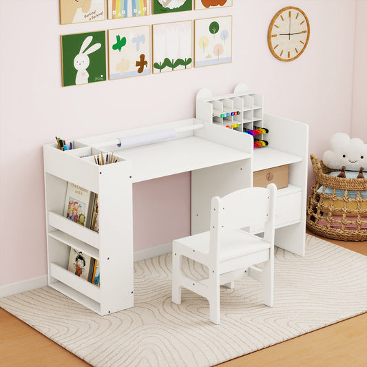 Kids Art Table and Chair Set with Paper Roll Holder