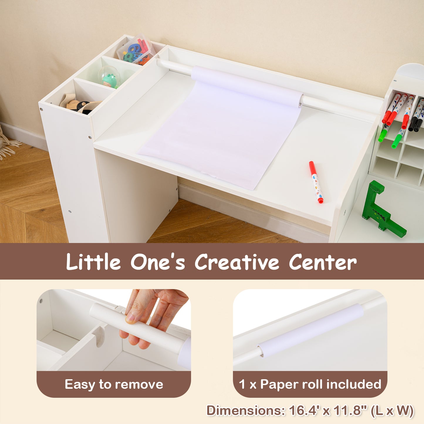 Kids Art Table and Chair Set with Paper Roll Holder