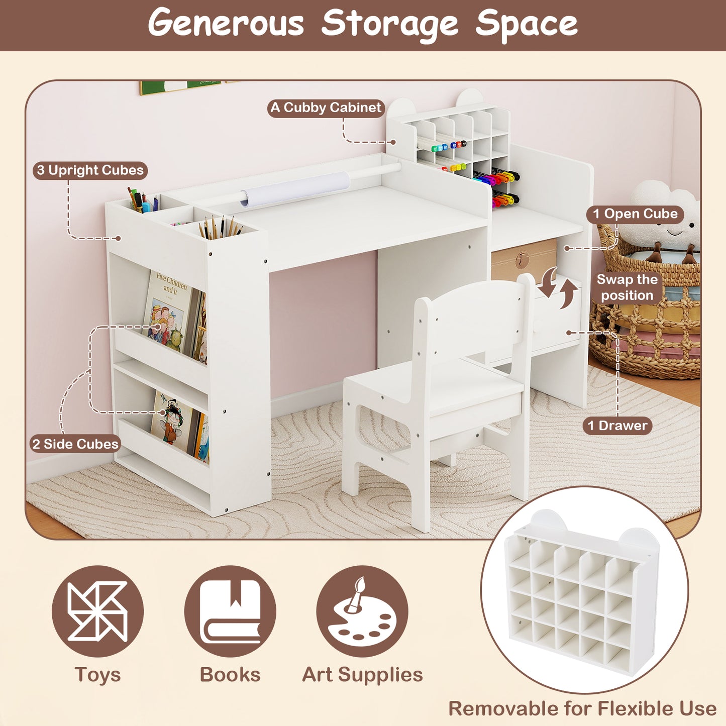 Kids Art Table and Chair Set with Paper Roll Holder