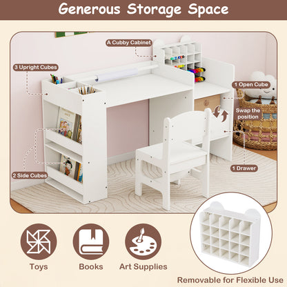 Kids Art Table and Chair Set with Paper Roll Holder