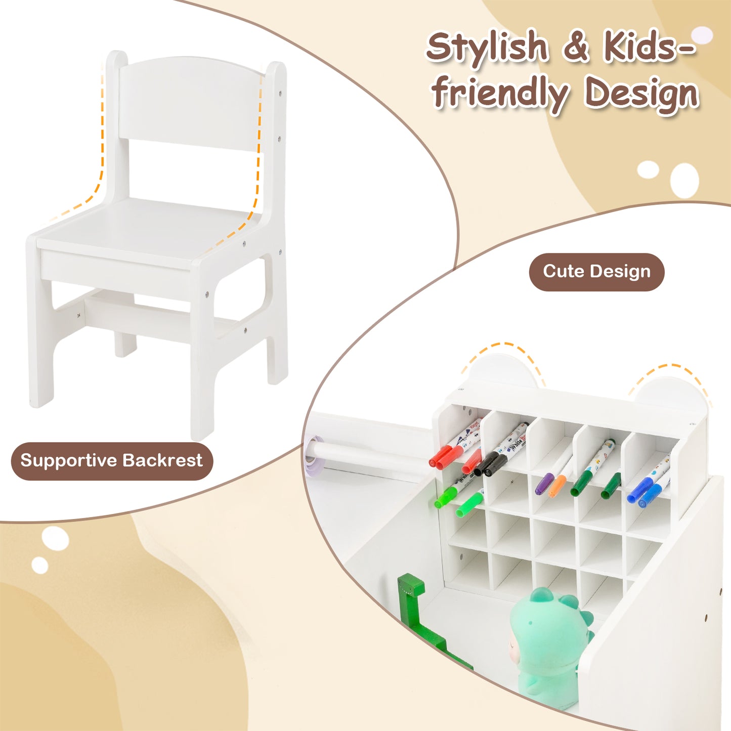 Kids Art Table and Chair Set with Paper Roll Holder