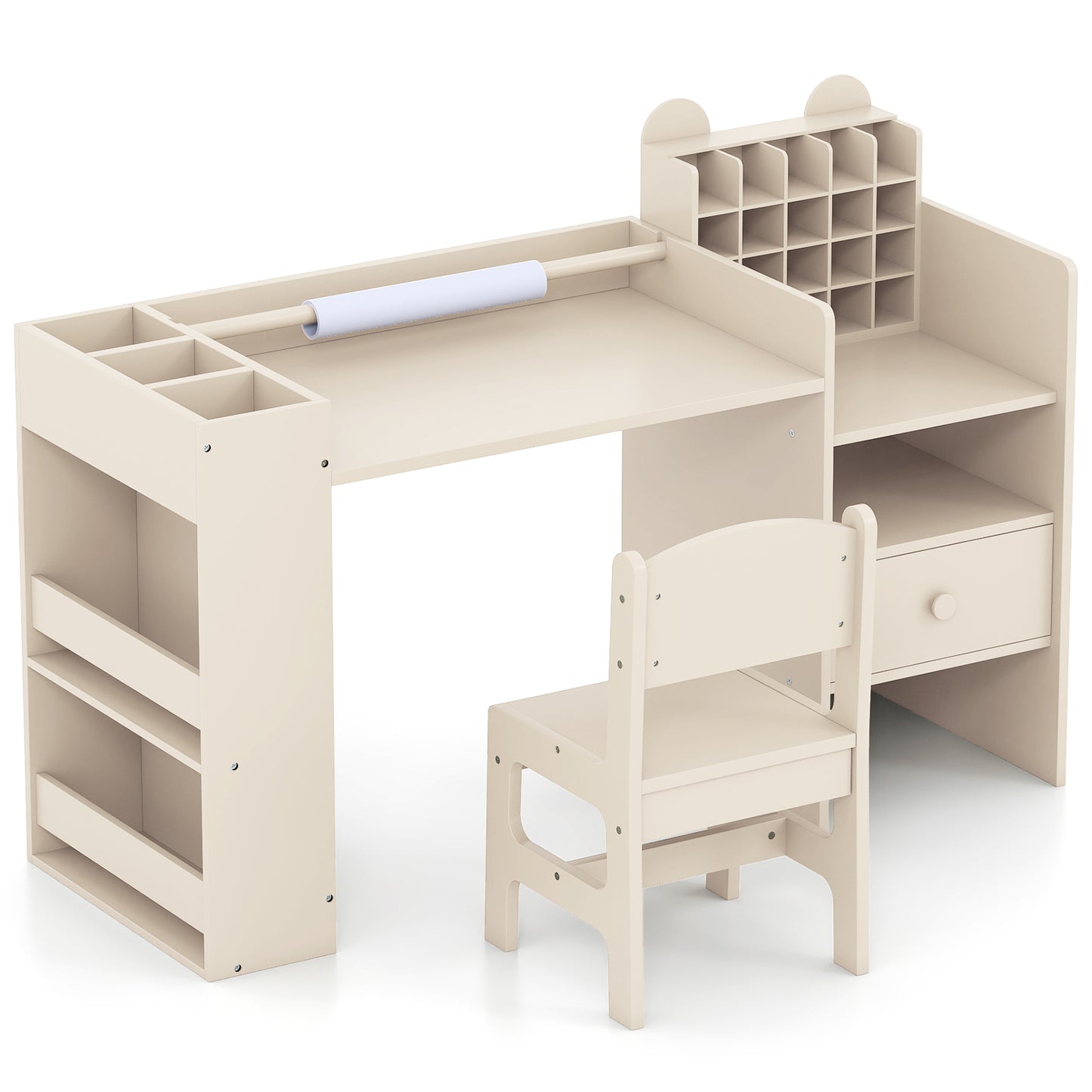 Kids Art Table and Chair Set with Paper Roll Holder
