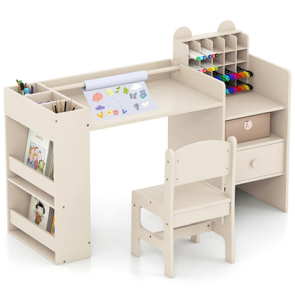 Kids Art Table and Chair Set with Paper Roll Holder