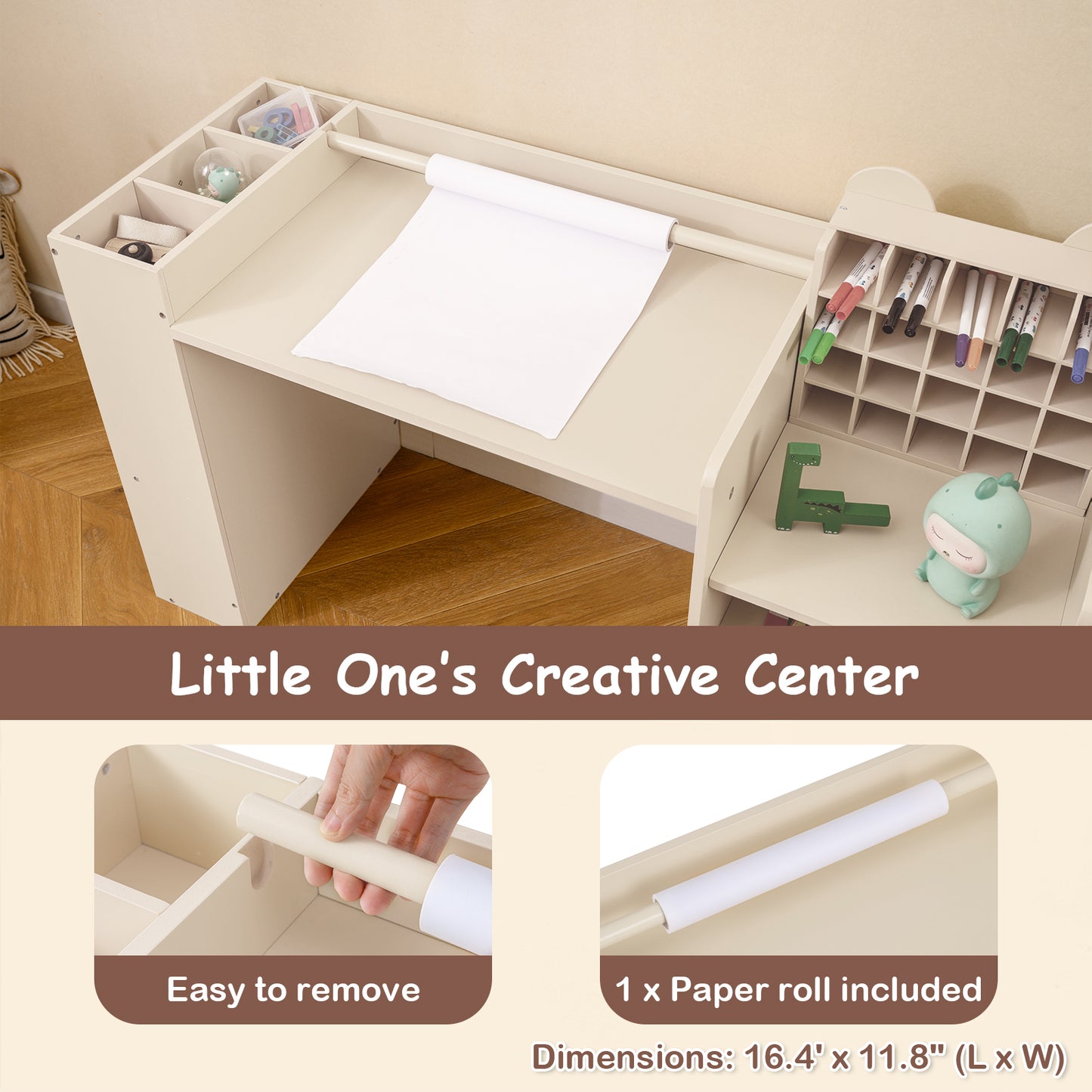 Kids Art Table and Chair Set with Paper Roll Holder