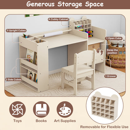 Kids Art Table and Chair Set with Paper Roll Holder