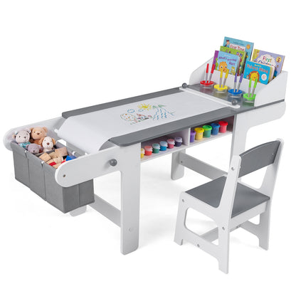 Kids Art Table and Chair Set with Paper Roll and Storage Bins
