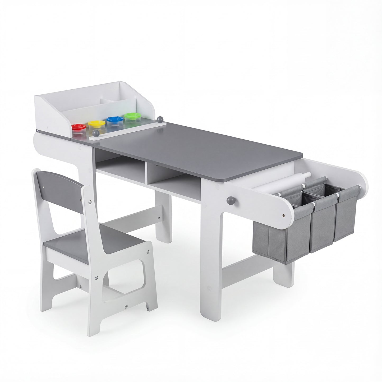 Kids Art Table and Chair Set with Paper Roll and Storage Bins