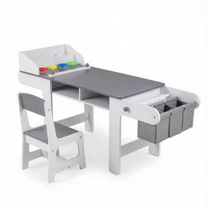 Kids Art Table and Chair Set with Paper Roll and Storage Bins