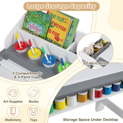 Kids Art Table and Chair Set with Paper Roll and Storage Bins
