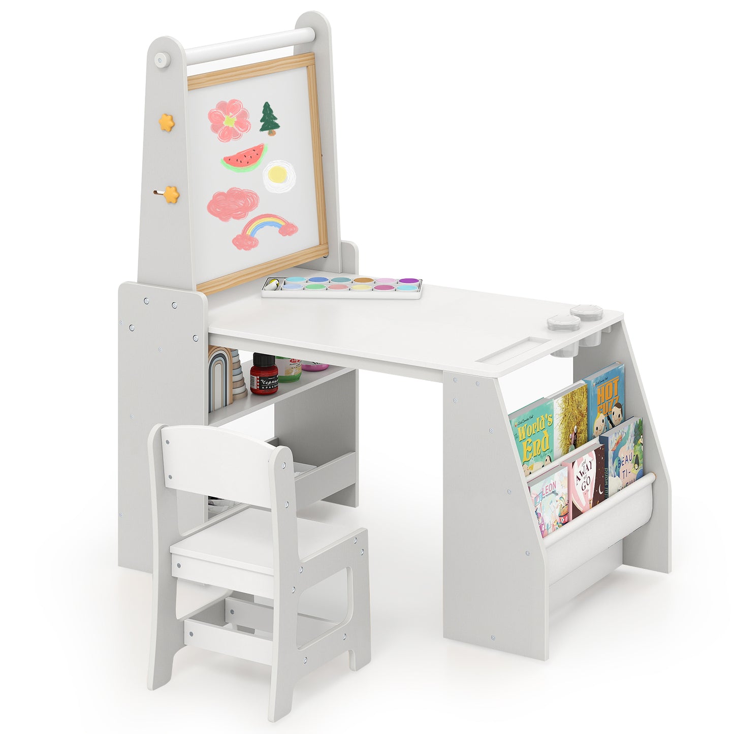 Kids Art Table and Chair Set with Easel and Storage