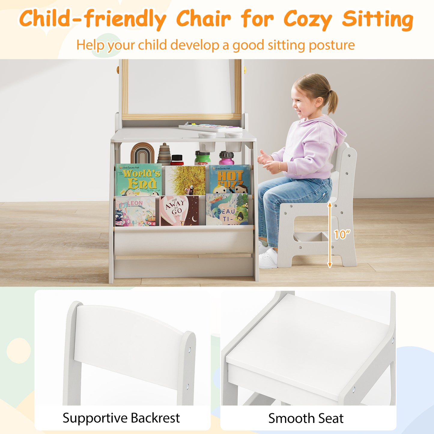 Kids Art Table and Chair Set with Easel and Storage