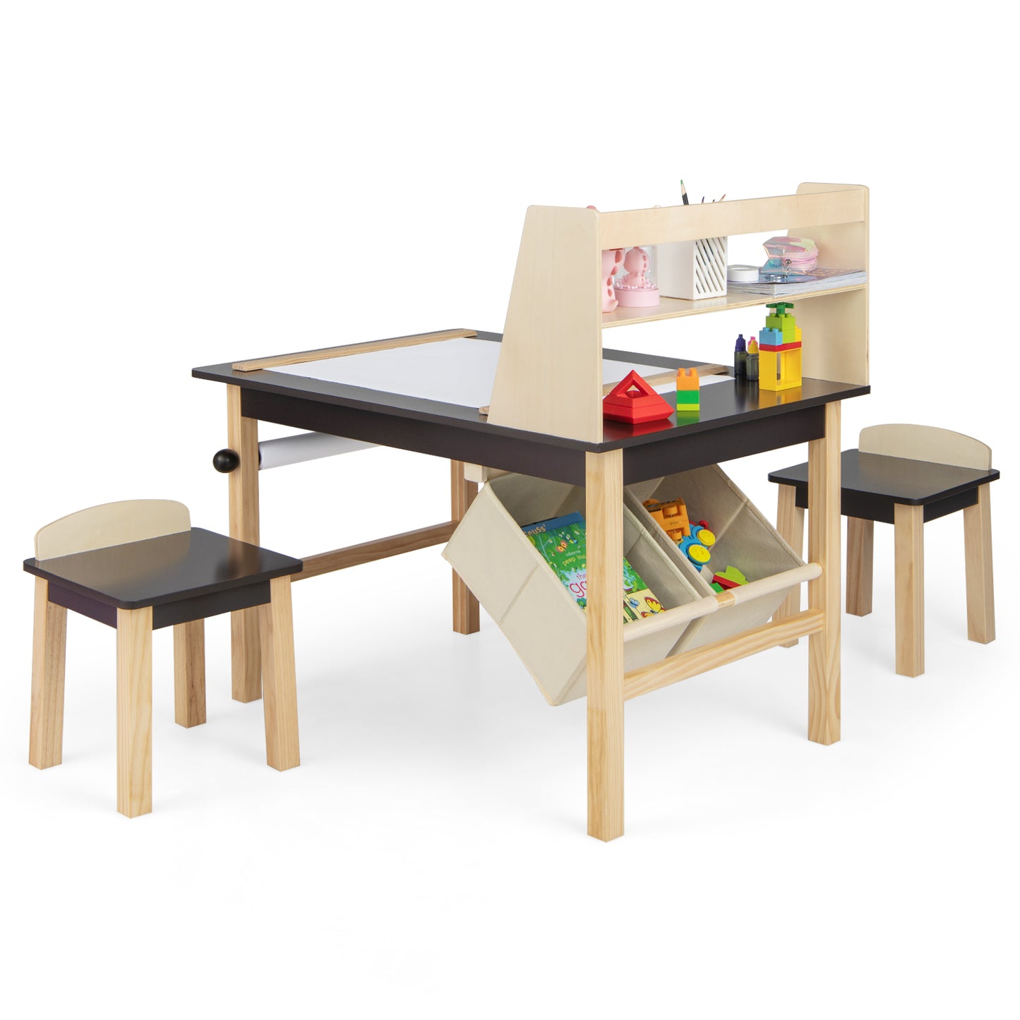 Kids Art Table and Chair Set with Paper Roll and Storage