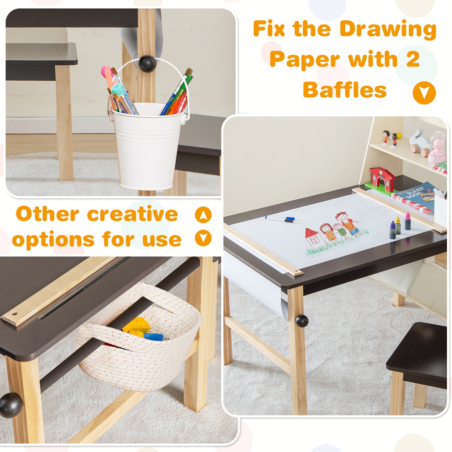 Kids Art Table and Chair Set with Paper Roll and Storage