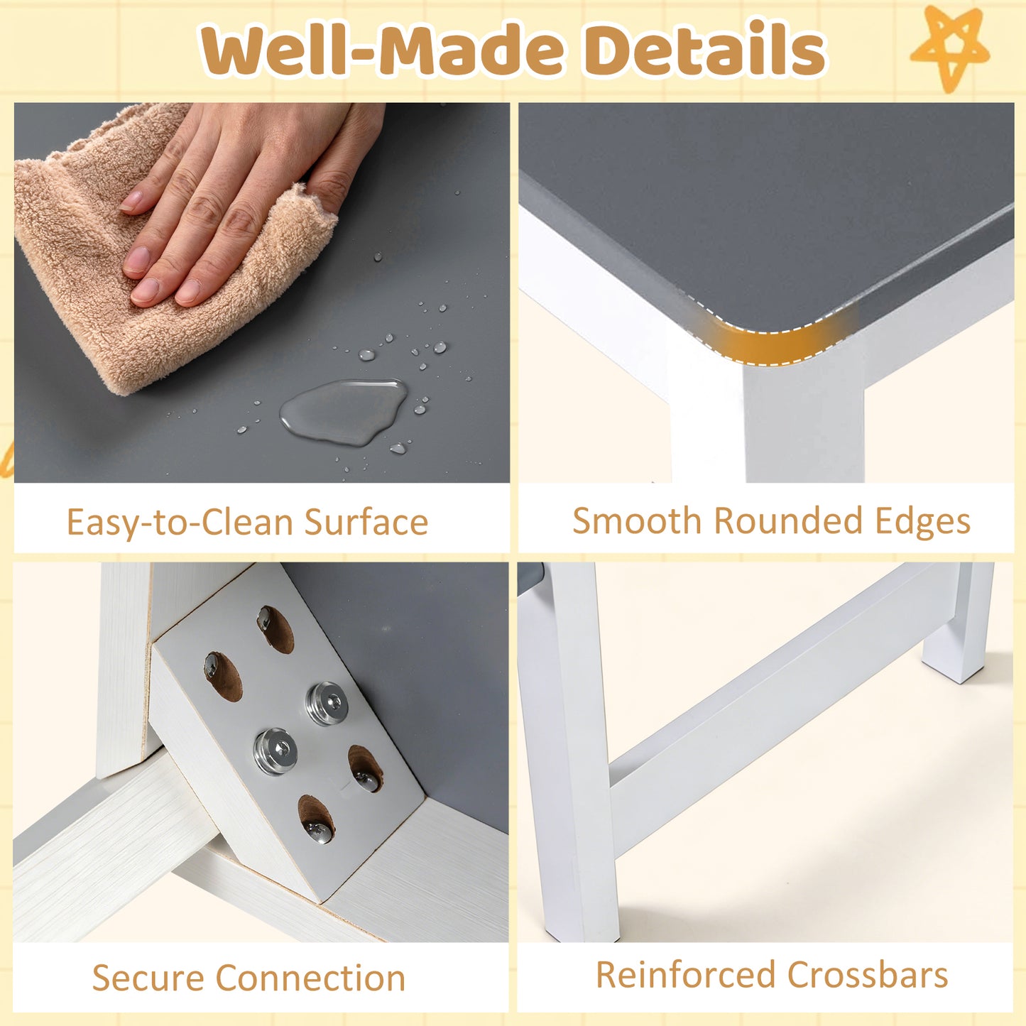 Kids Art Table and Stool Set with Paper Roll and Storage