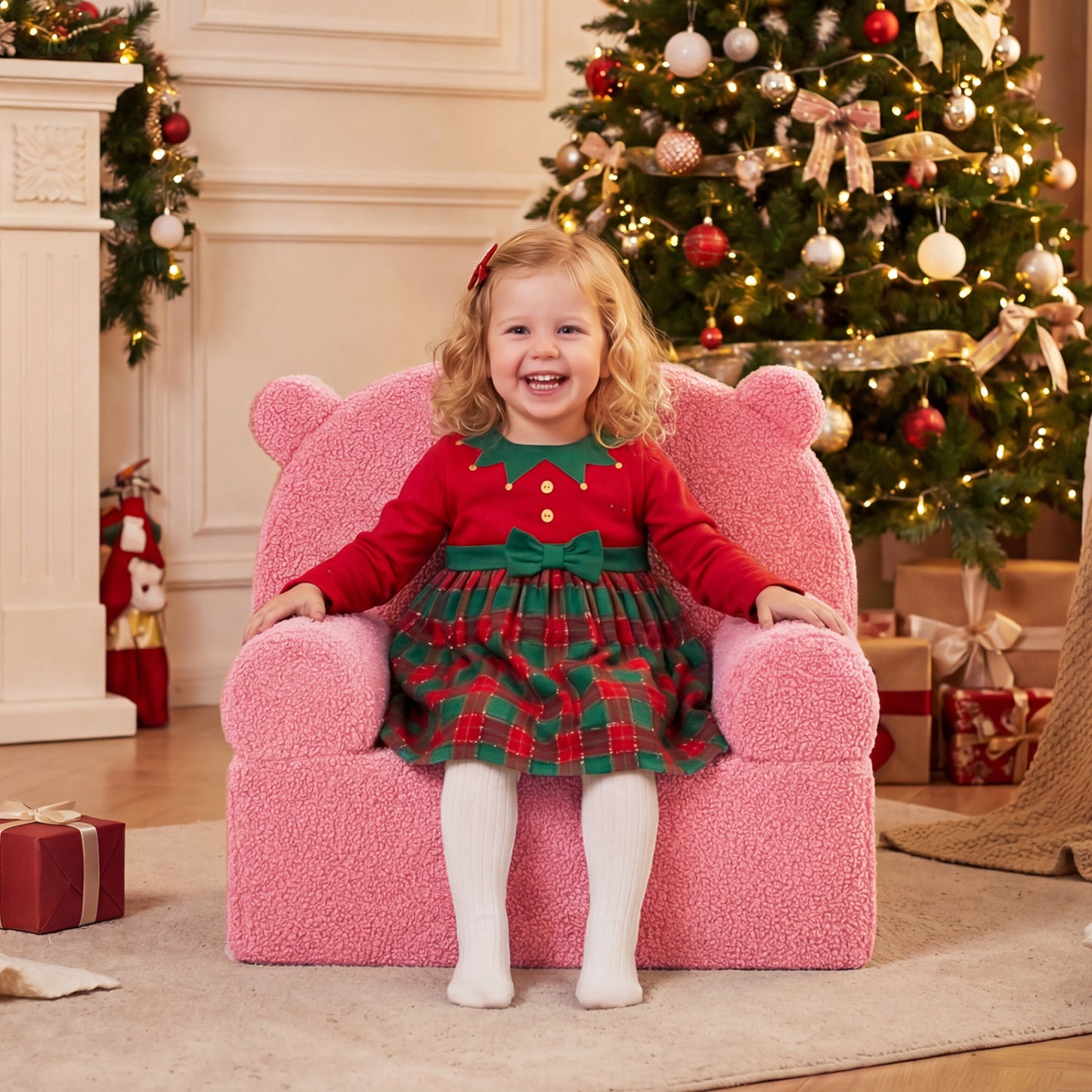 Kids Bear Sofa with Soft Fleece Fabric and Armrests