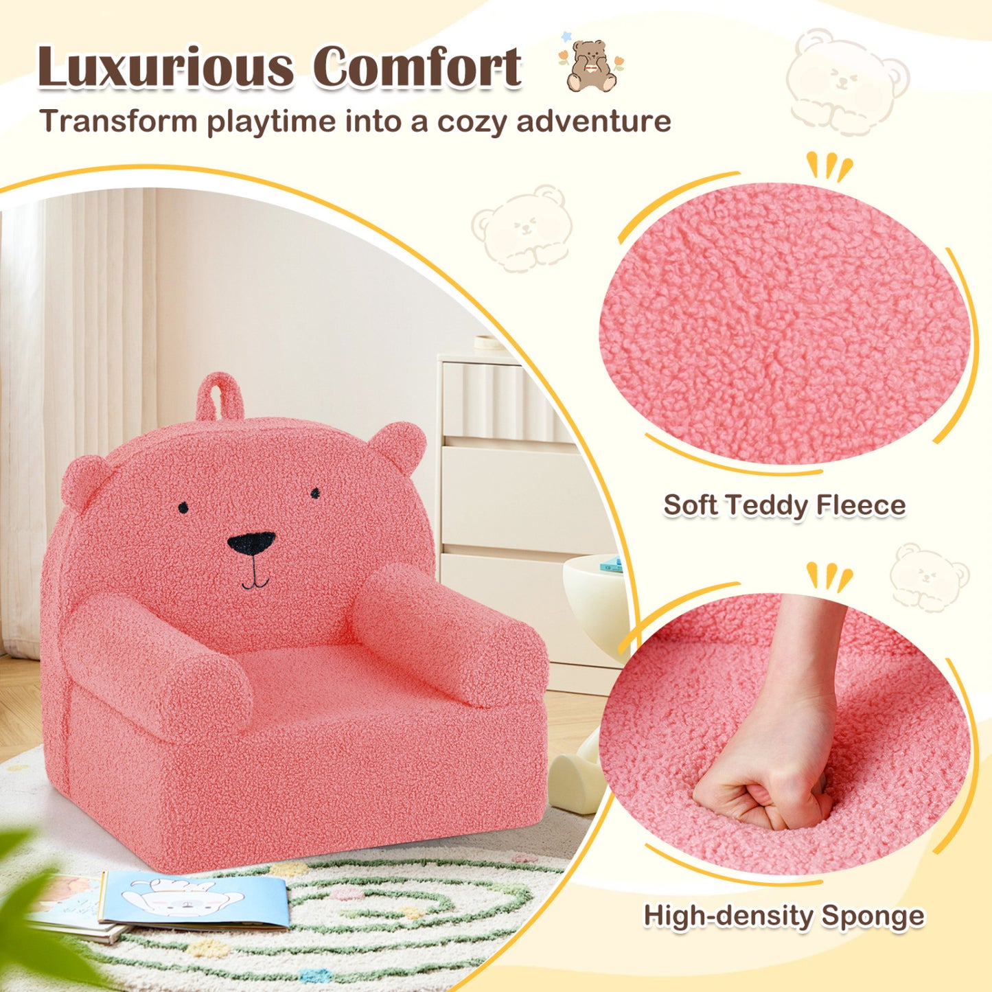 Kids Bear Sofa with Soft Fleece Fabric and Armrests