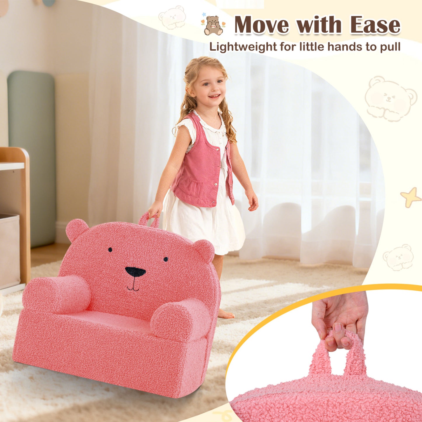 Kids Bear Sofa with Soft Fleece Fabric and Armrests
