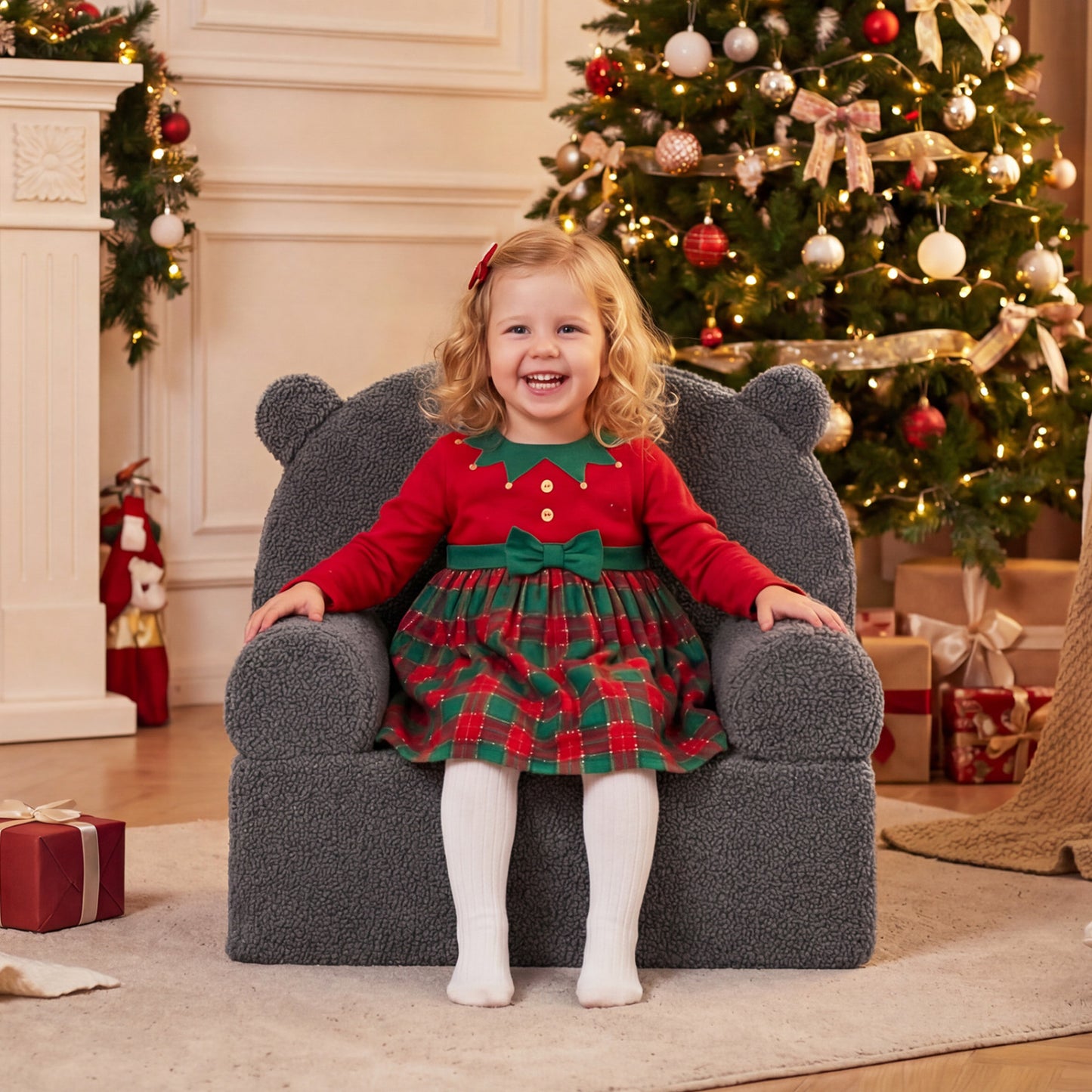 Kids Bear Sofa with Soft Fleece Fabric and Armrests