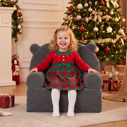 Kids Bear Sofa with Soft Fleece Fabric and Armrests