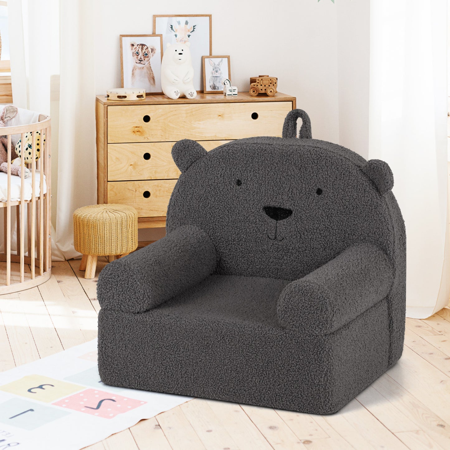 Kids Bear Sofa with Soft Fleece Fabric and Armrests