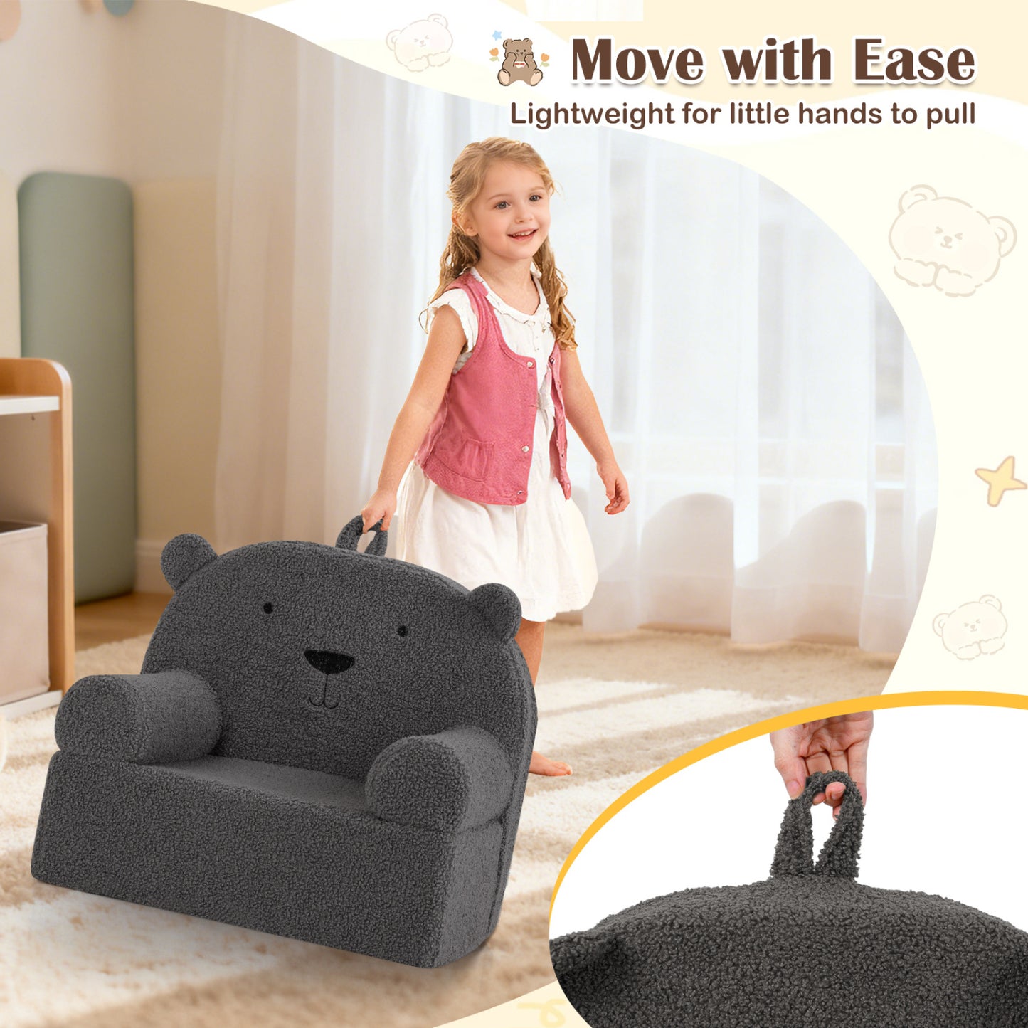 Kids Bear Sofa with Soft Fleece Fabric and Armrests