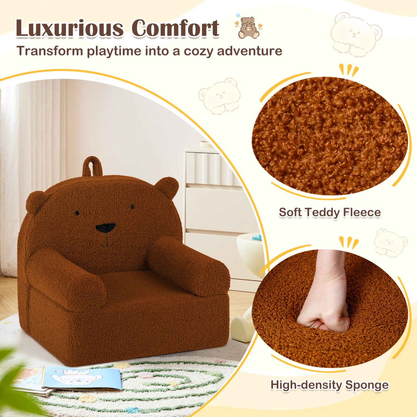 Kids Bear Sofa with Soft Fleece Fabric and Armrests