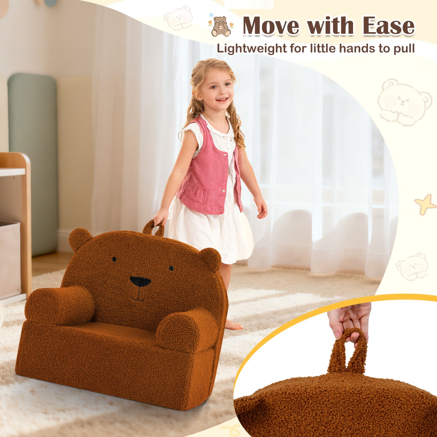 Kids Bear Sofa with Soft Fleece Fabric and Armrests