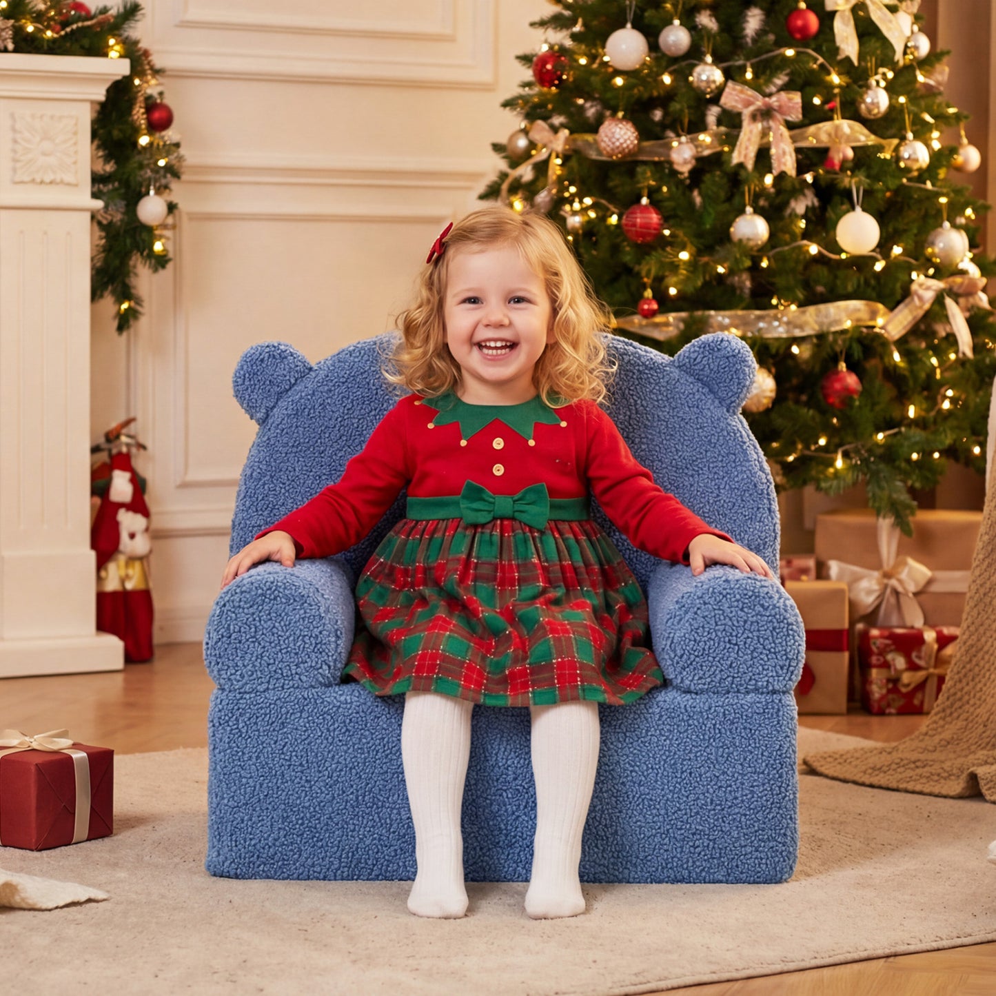 Kids Bear Sofa with Soft Fleece Fabric and Armrests