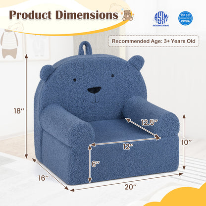 Kids Bear Sofa with Soft Fleece Fabric and Armrests
