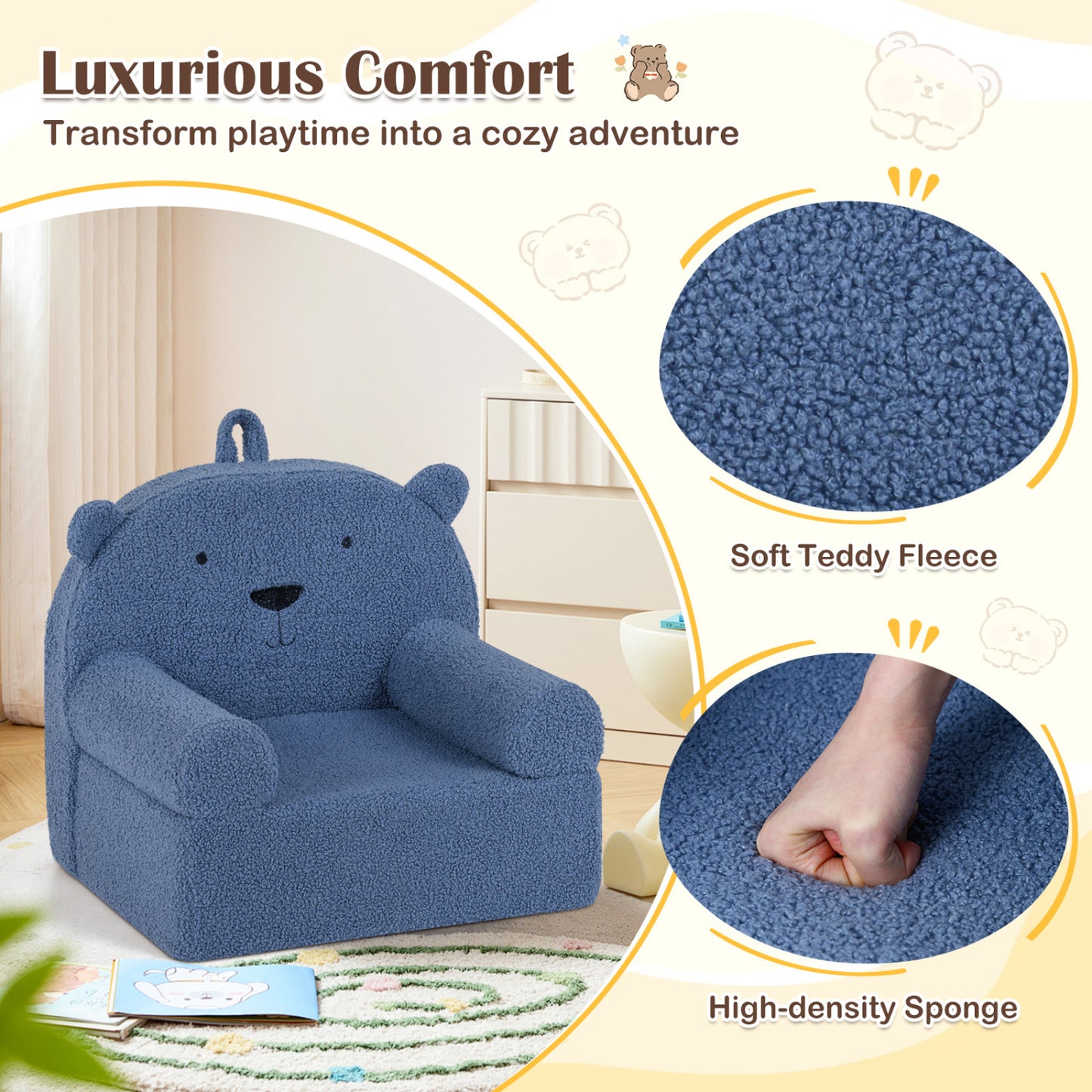 Kids Bear Sofa with Soft Fleece Fabric and Armrests