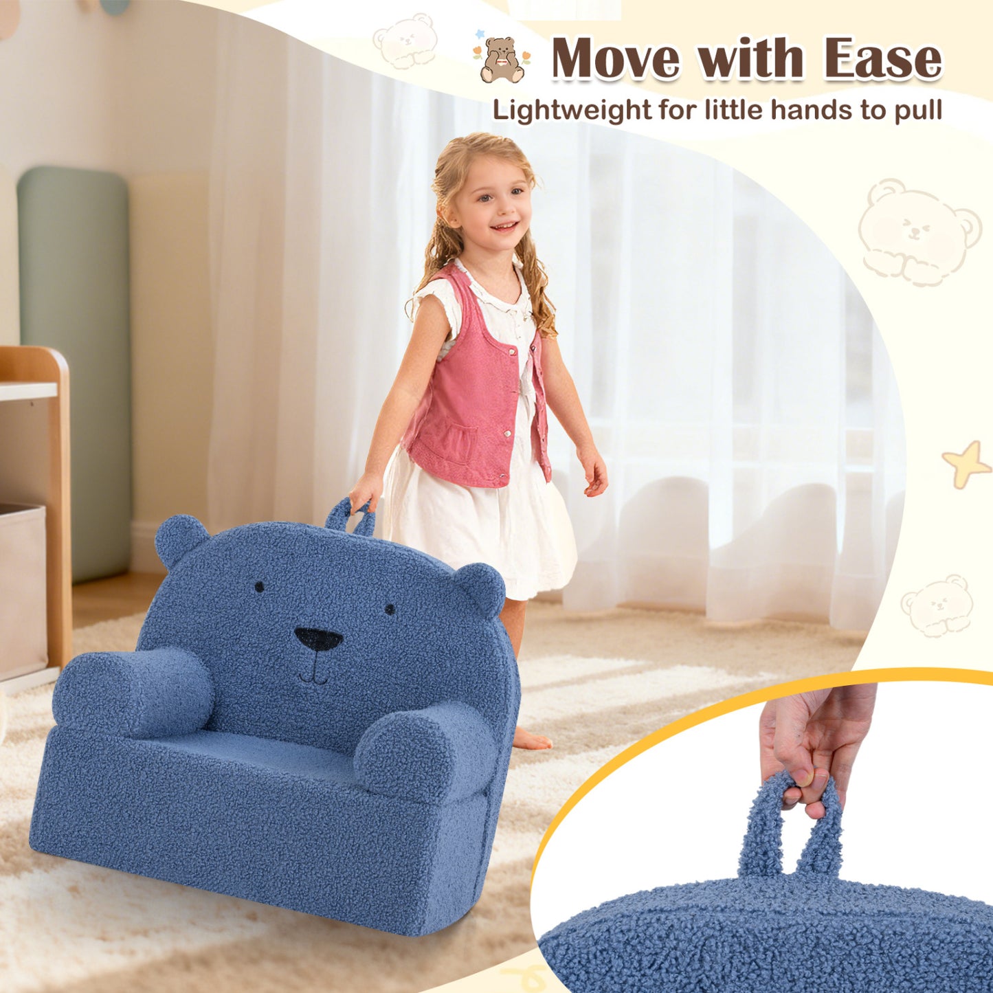 Kids Bear Sofa with Soft Fleece Fabric and Armrests