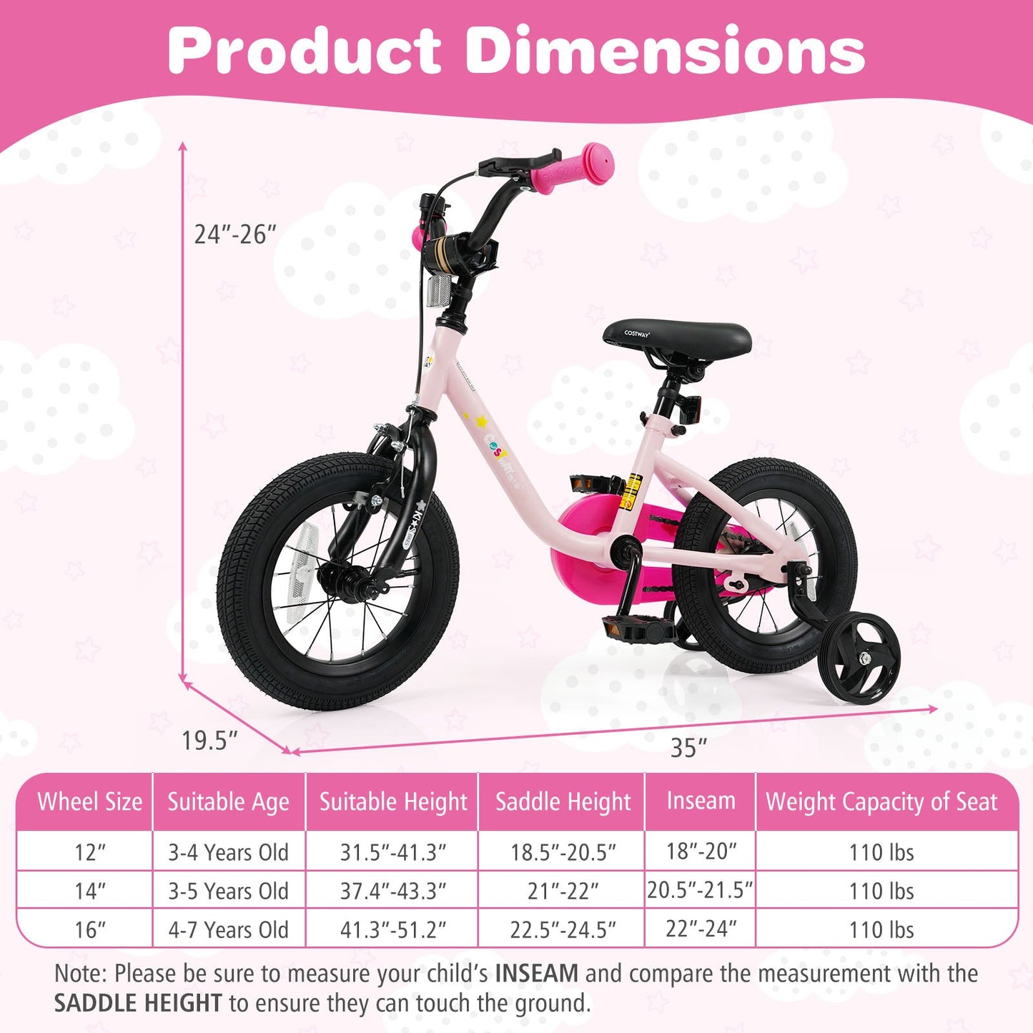 Kids Bike for 3-7 Years Old Boys and Girls 12/14/16-Inch Children Bicycle