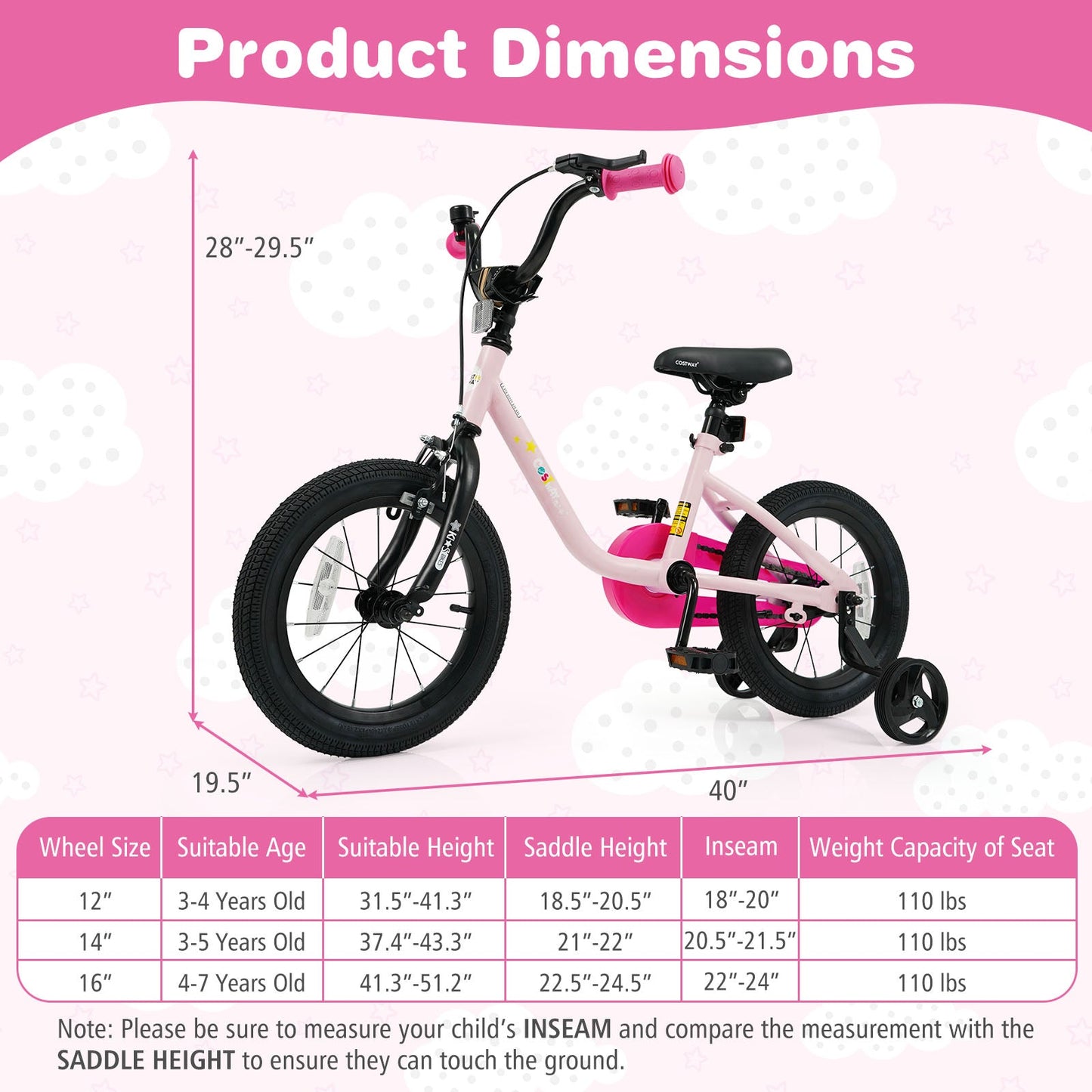 Kids Bike for 3-7 Years Old Boys and Girls 12/14/16-Inch Children Bicycle