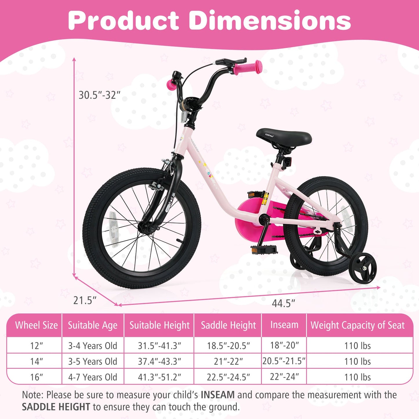 Kids Bike for 3-7 Years Old Boys and Girls 12/14/16-Inch Children Bicycle