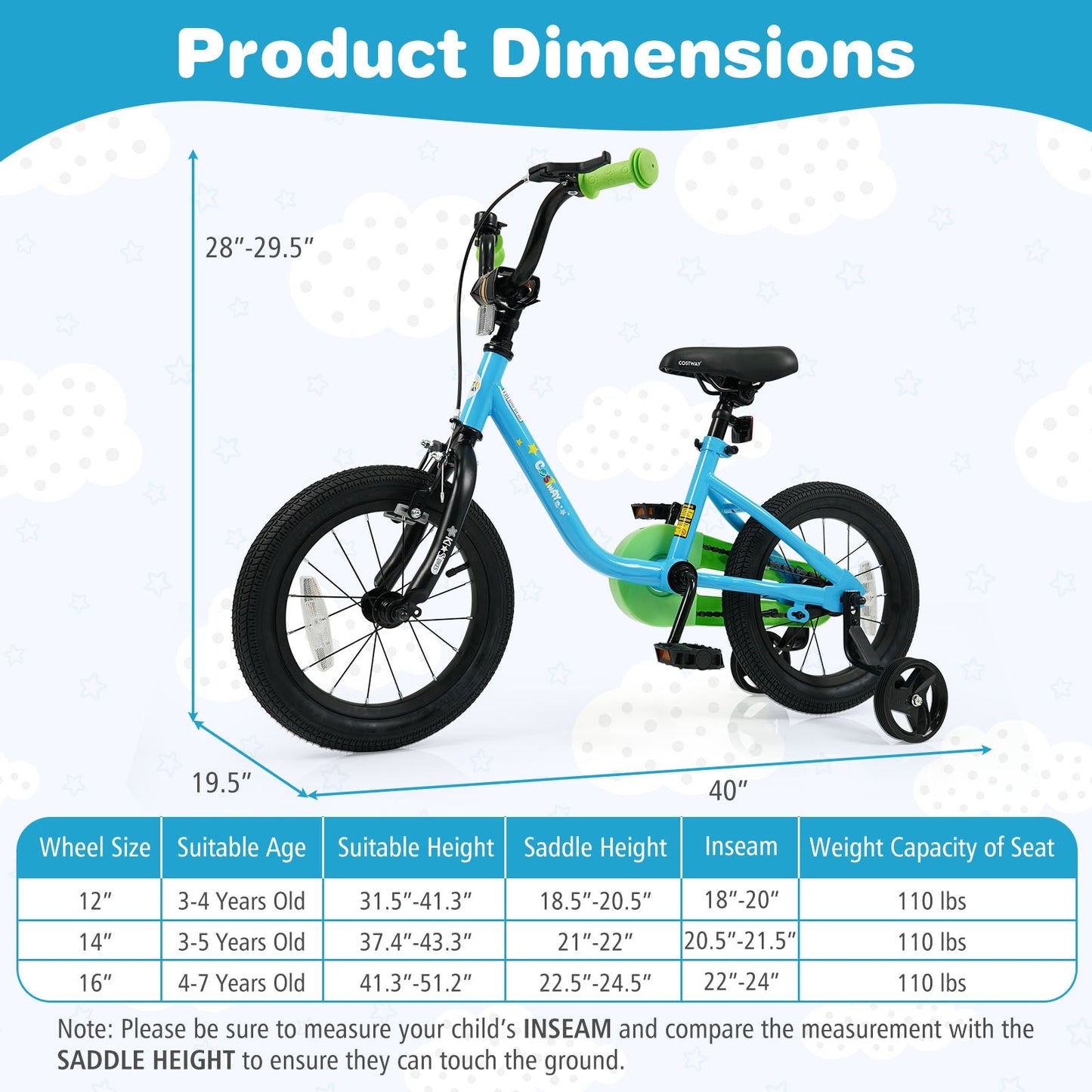 Kids Bike for 3-7 Years Old Boys and Girls 12/14/16-Inch Children Bicycle Blue