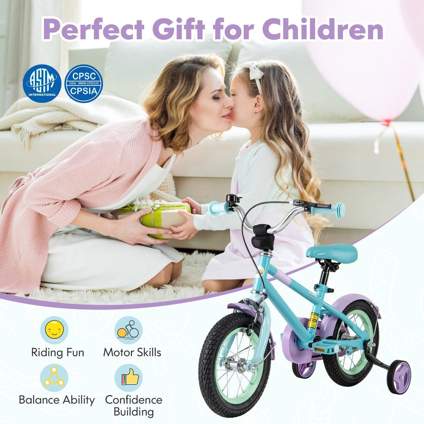 Kids Bike with Adjustable Handlebar and Saddle Purple