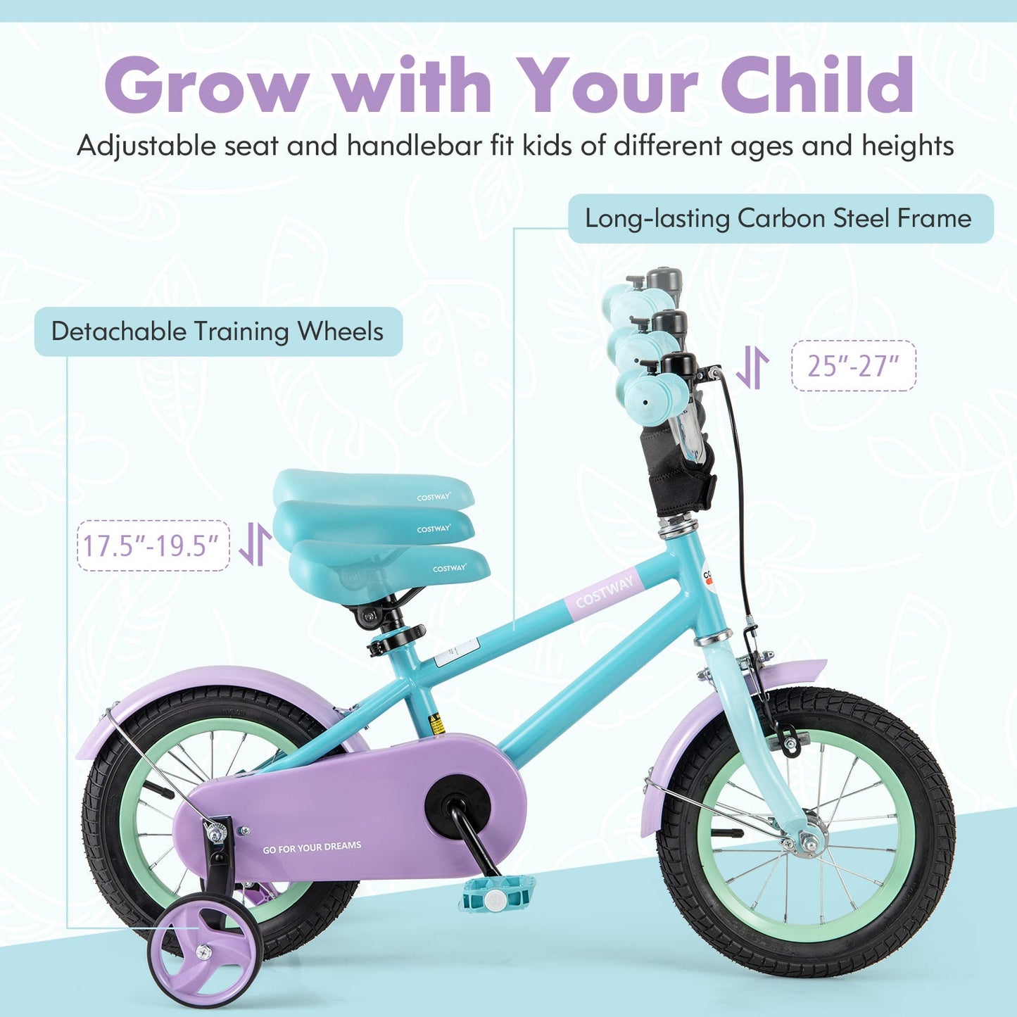 Kids Bike with Adjustable Handlebar and Saddle Purple
