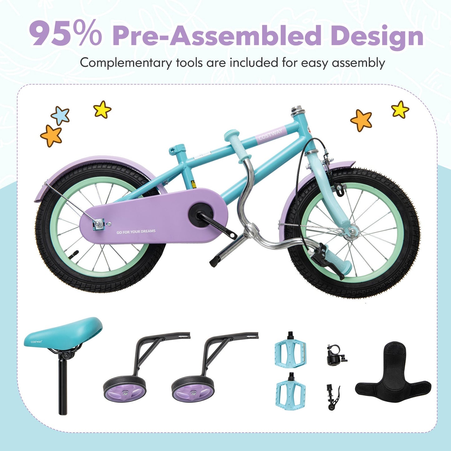 Kids Bike with Adjustable Handlebar and Saddle Purple