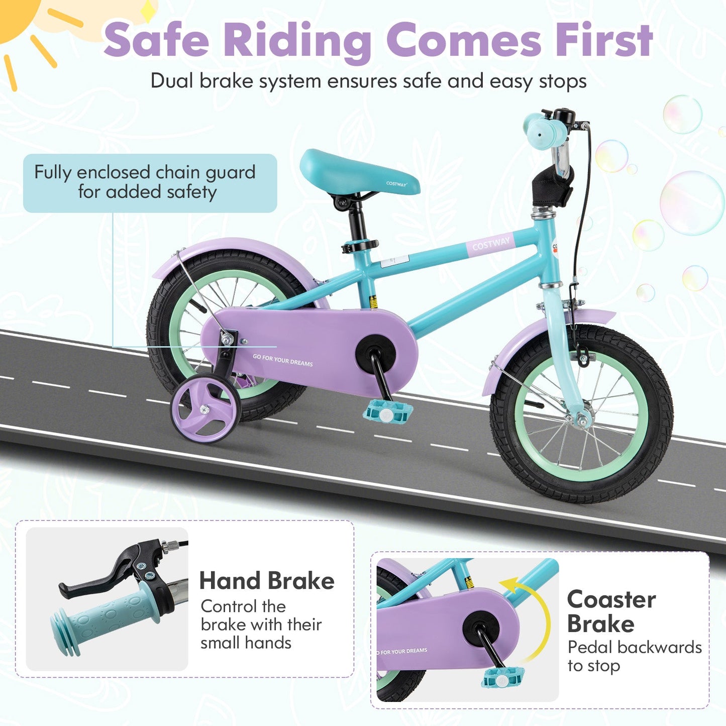 Kids Bike with Adjustable Handlebar and Saddle Purple