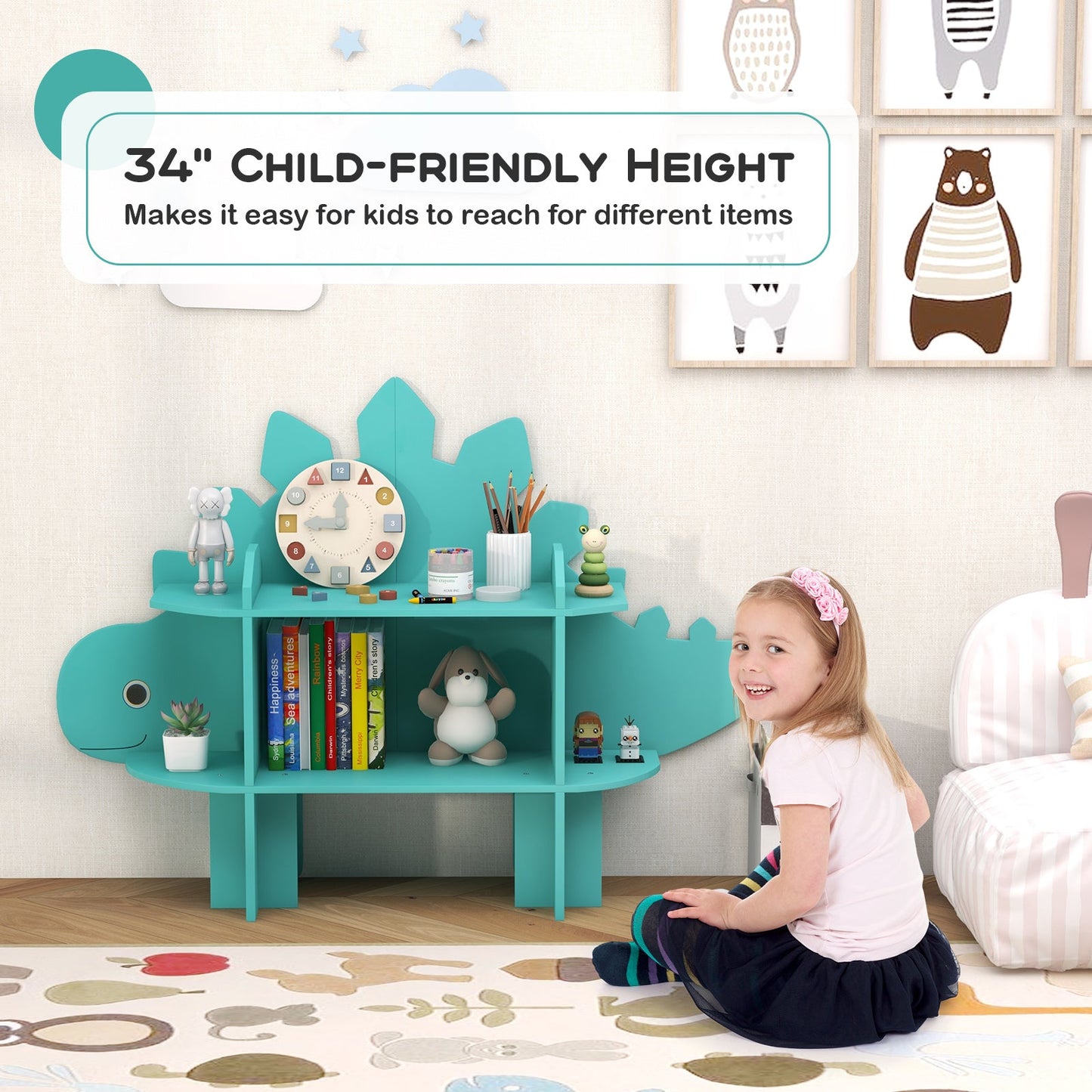 Kids Bookcase Toy Storage Organizer with Open Storage Shelves